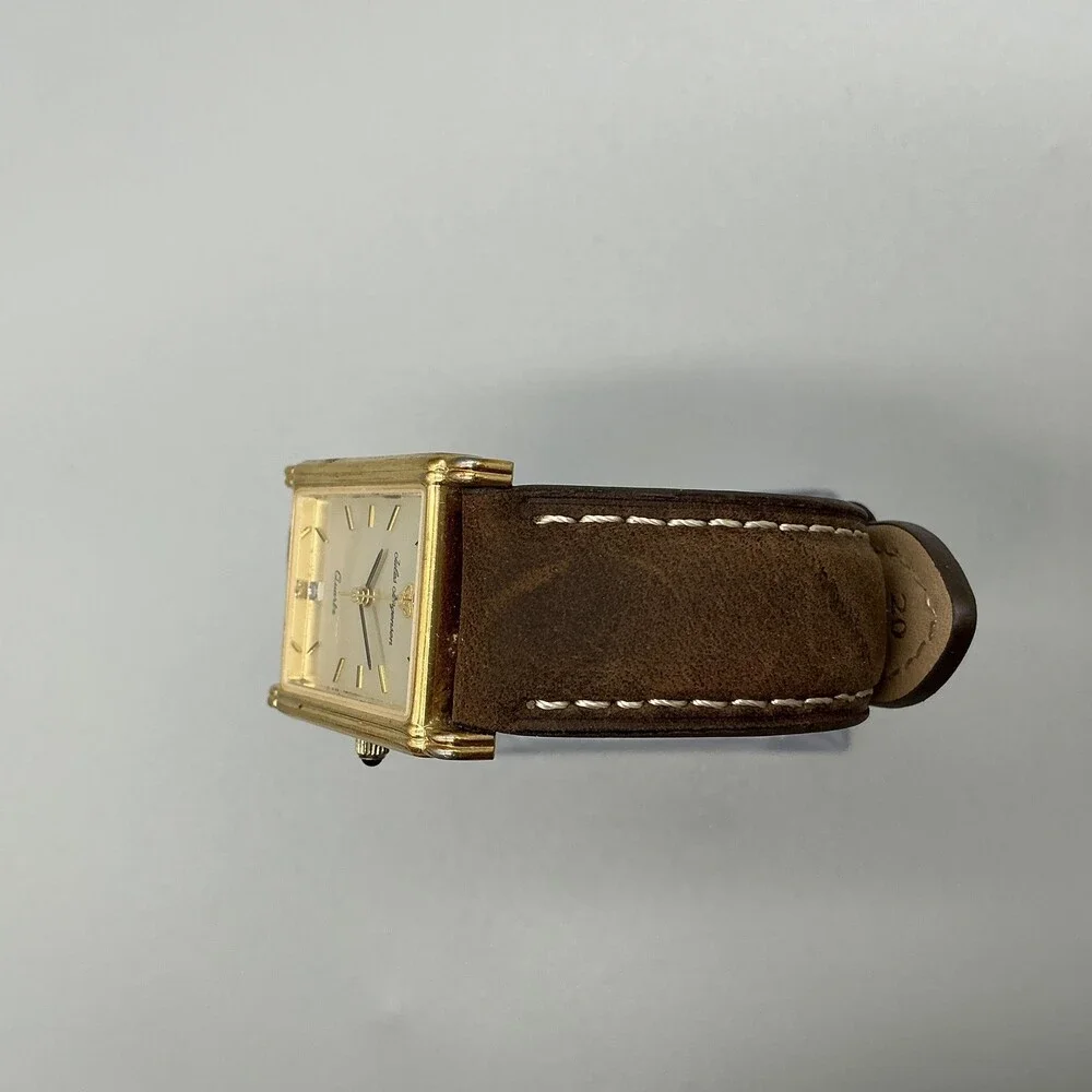 Jules Jurgensen 6741 Mens Watch 25mm Gold Tone Brown Leather New Battery